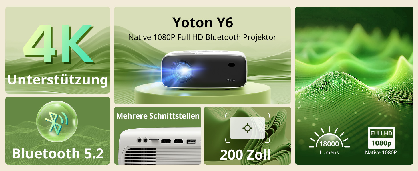 Портативний проєктор Yoton Mini Beamer Wi-Fi6/Bluetooth 5.4 з бездротовою трансляцією екрану (Android/iOS), підтримка 1080P, автоматична корекція трапецеїдальних спотворень, HDMI, Native 720P, білий