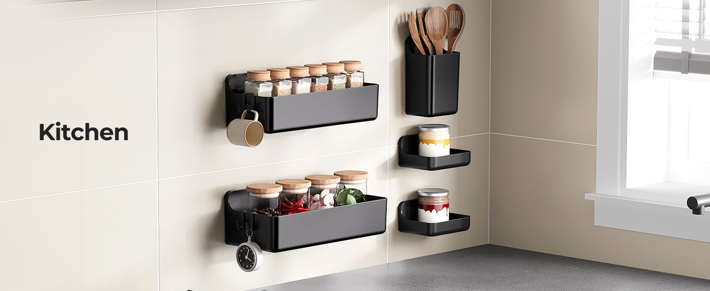 Полиця для душу Orimade без свердління, нержавіюча сталь, 5 шт. - тримач для шампуню, велика місткість, чорний ABS пластик