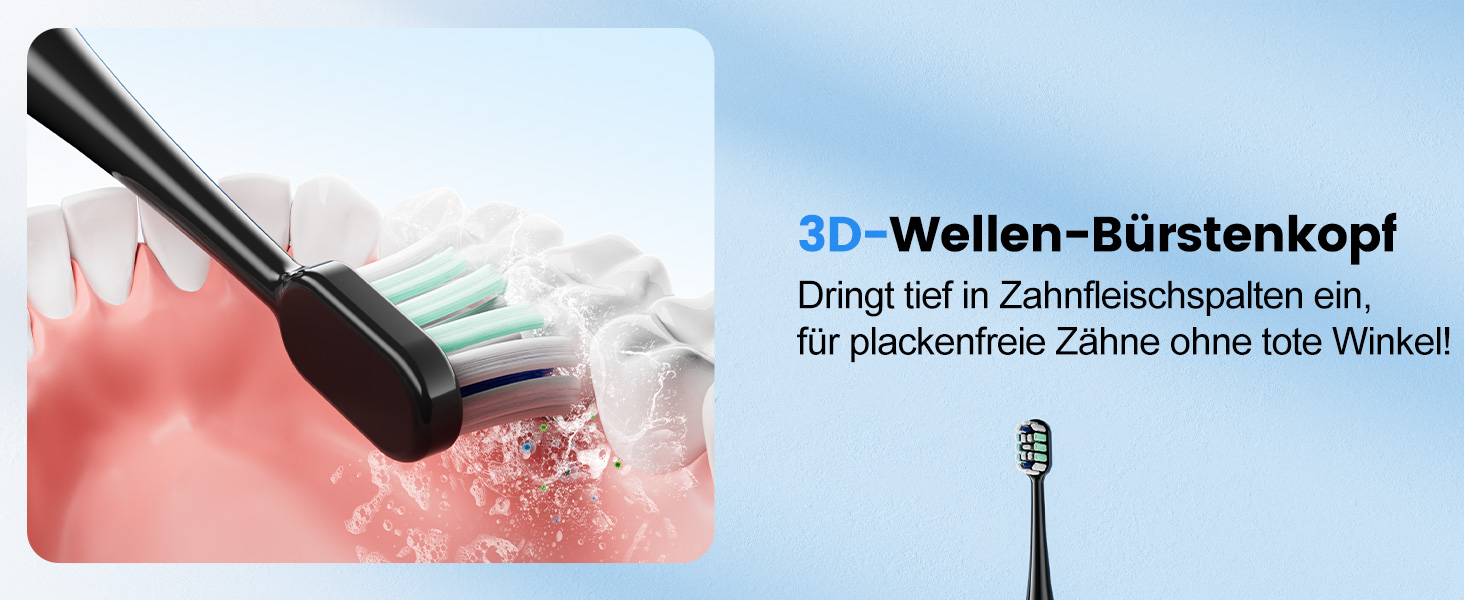 Електрична зубна щітка звукова 5 режимів, таймер 30с, відбілює зуби за 2 тижні, 8 змінних насадок, IPX7, чорний