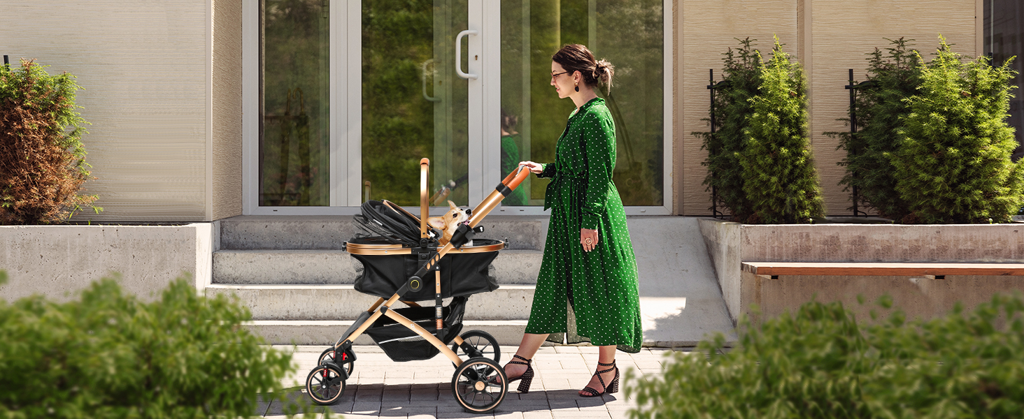 YITAHOME 3-in-1 Dog Stroller & Cat Carrier - Folding Pet Buggy for Dogs up to 20kg - Black