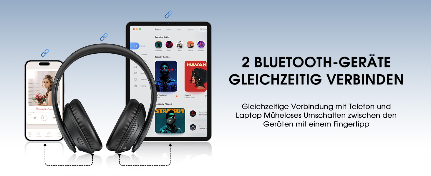 Бездротові навушники Uliptz Over-Ear Bluetooth з 65 годинами роботи, 6 EQ-режимів, HiFi стерео, складні, для подорожей/офісу/телефону/ПК (Чорний)