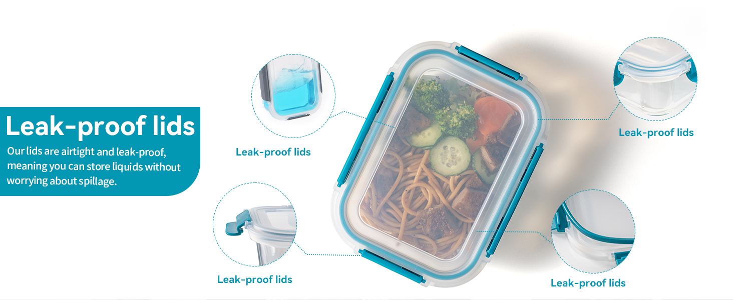 Набір контейнерів для зберігання їжі з боросилікатного скла з кришкою, BPA-free, герметичні, для мікрохвильової печі, духовка, посудомийна машина – контейнери для Meal Prep для кухні, офісу SA178-18PC