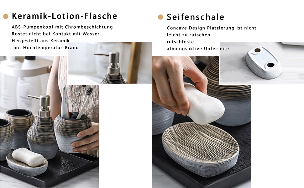 Набір аксесуарів для ванної кімнати в європейському стилі (5 шт.) з кераміки: дозатор для мила, тримач для зубних щіток, стакан, мильниця, сірники. Серія 'Retro', сірий, матовий.