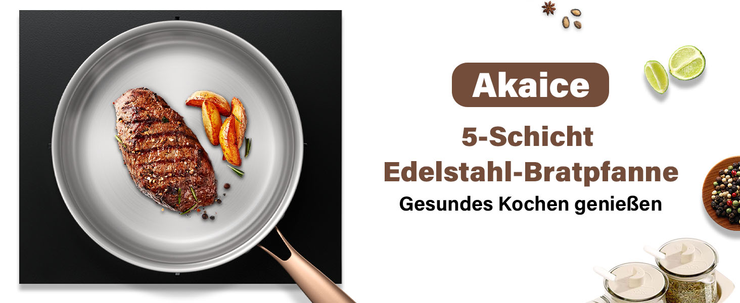 Сковорода Edelstal 28 см з титановим покриттям, індукційна, нержавіюча сталь 18/10, з рожево-золотистою ручкою (без PTFE, PFAS, PFOA) для всіх типів плит