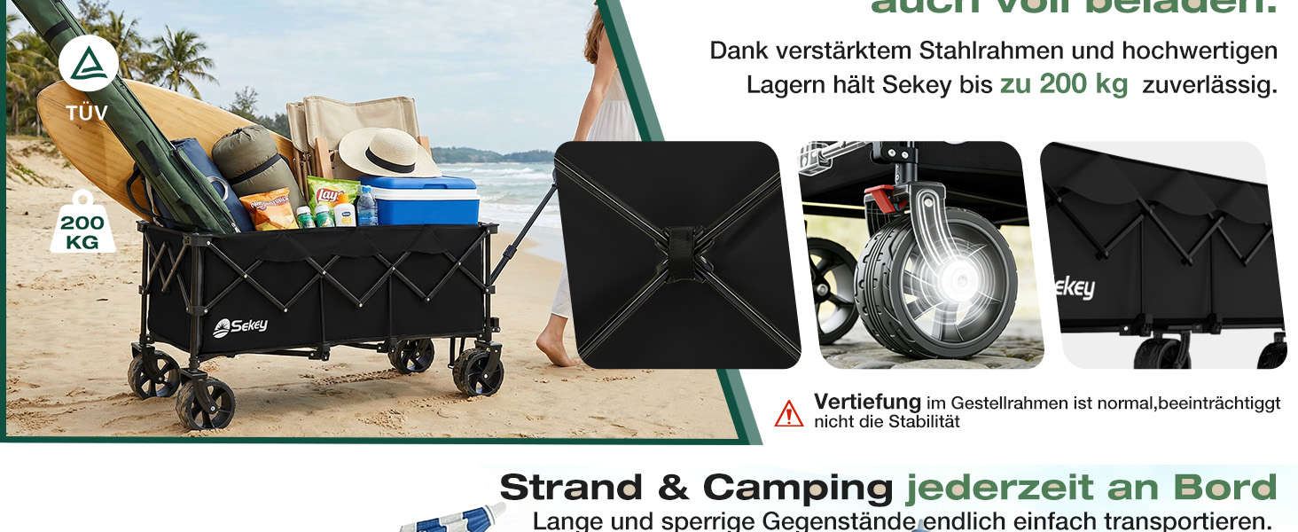 Вагон-тележка Sekey XXXL 300л, чорний. Складна, велика вантажопідйомність 200кг, широкі колеса для бездоріжжя, вантажопідйомність 200 кг.
