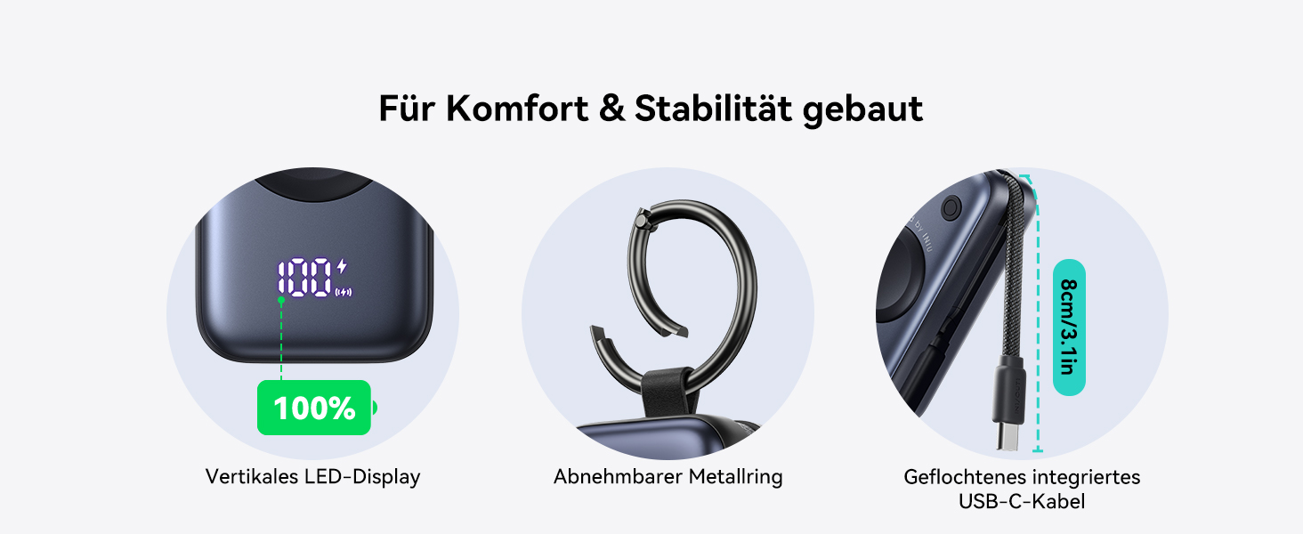 Power Bank INIU для Apple Watch, 5000mAh, вбудований кабель, LCD-дисплей, сумісний з iWatch 10/9/8/Ultra2/Ultra/SE, iPhone 16/15, рожевий