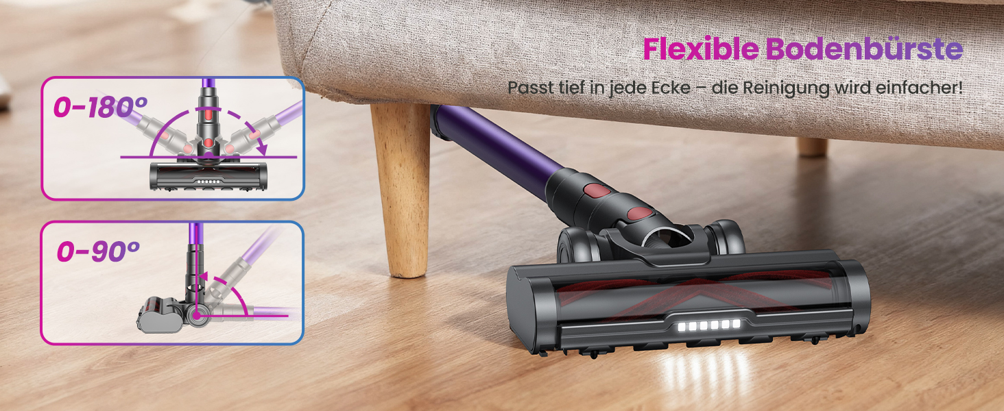 Бездротовий акумуляторний пилосос з 2 акумуляторами, 150 хв роботи, 55000 Па, 600 Вт, об'єм 2.0 л, з дисплеєм, антизаплутана щітка, самостійна парковка, настінна зарядка, 11-шарова фільтрація для шерсті тварин, килимів та твердих поверхонь