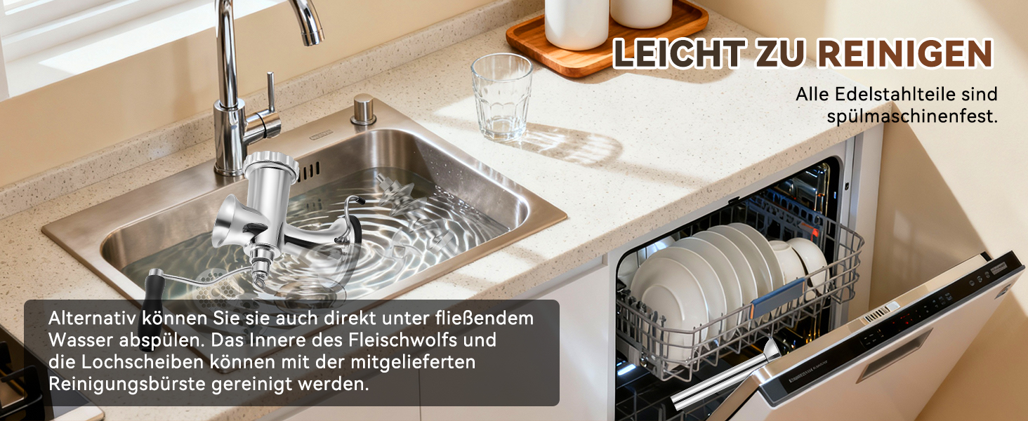 М'ясорубка ручна Hanchen з нержавіючої сталі з присоскою, насадкою для ковбас, 2 дисками та шреддером для овочів - посудомийна