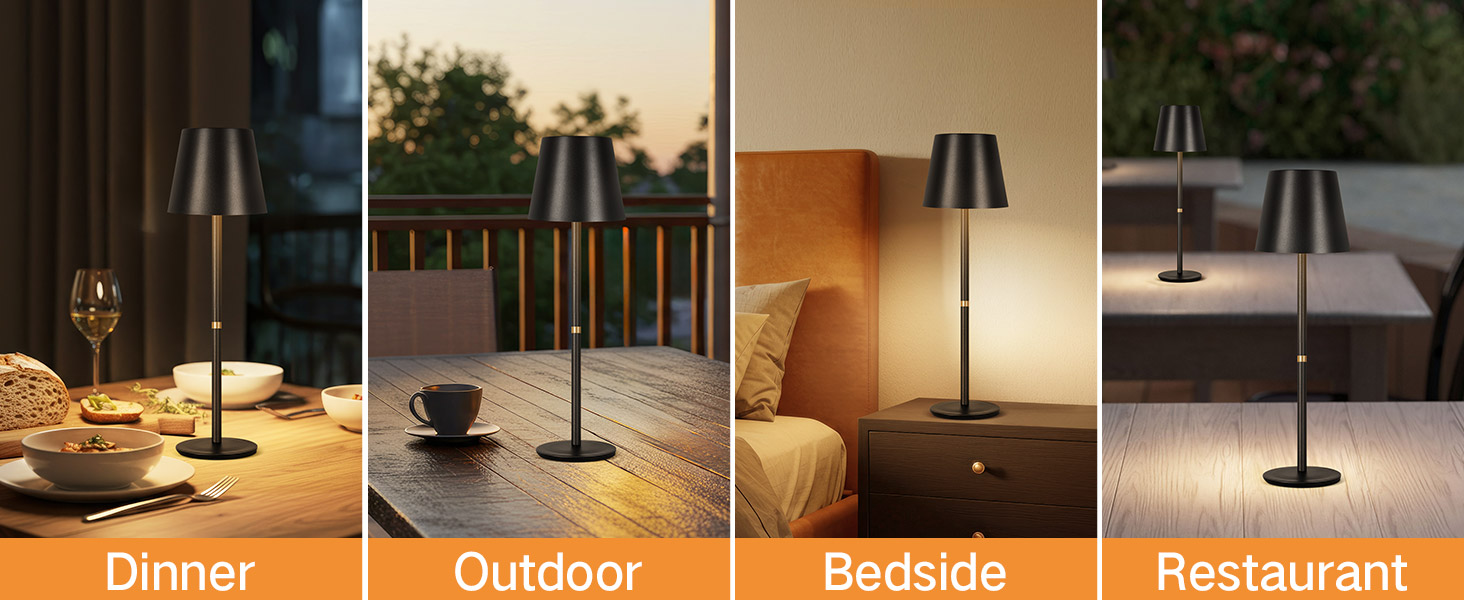 OUTON LED Настільна лампа 2 шт. Бездротова з зарядкою, сенсорне керування, 3 режими, IP54, 30 годин роботи, для дому та відпочинку, чорна