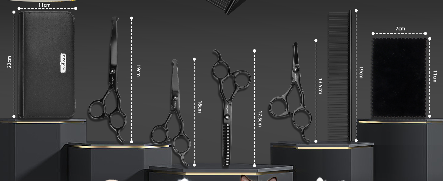 Набір професійних ножиць Nobleza для грумінгу собак та котів, 6 в 1, з нержавіючої сталі 4CR, з гребінцем для догляду за шерстю