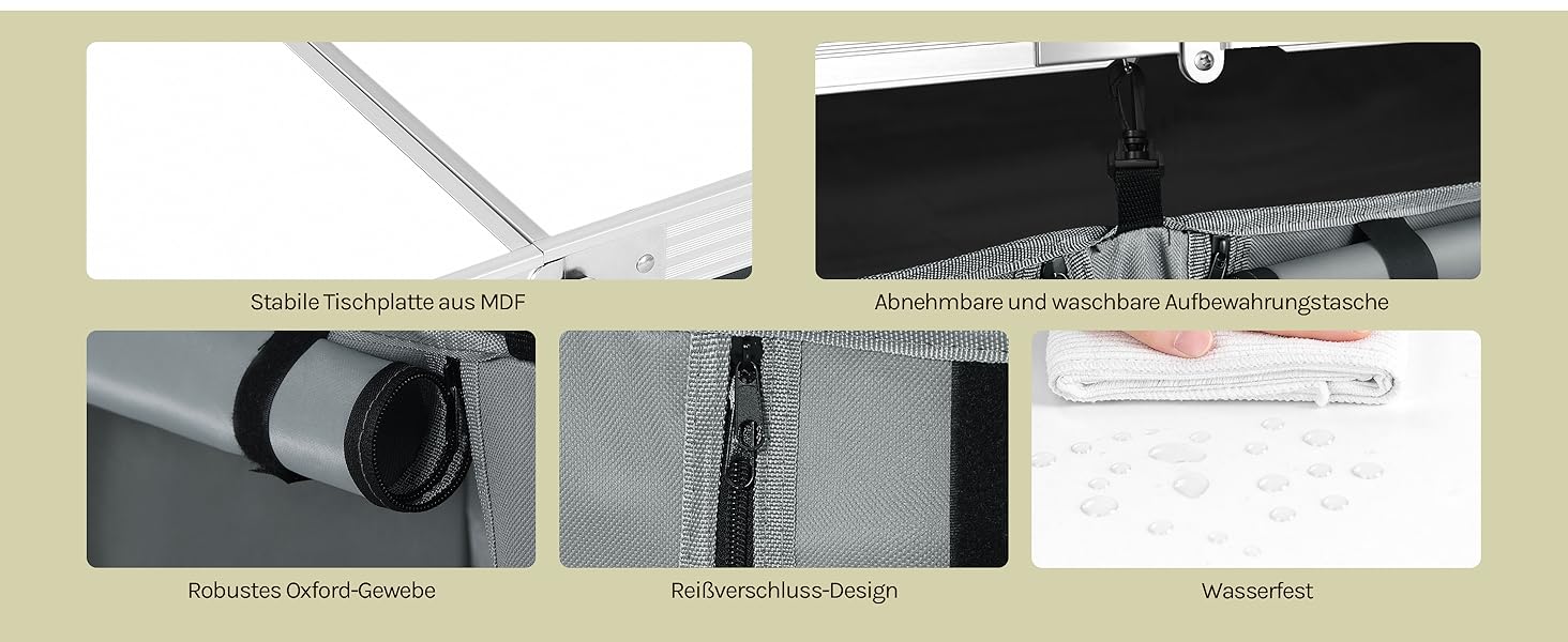 Складний алюмінієвий кемпінговий стіл WOLTU з регульованою висотою та полицями для зберігання, білий+сірий - для пікніка, пляжу, саду