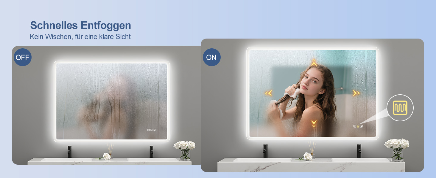 Дзеркало для ванної кімнати зі підсвічуванням STARLEAD 100x70 см, Bluetooth, антизапар, регулювання яскравості, 3 кольори світла, функція пам'яті, IP44, LED, горизонтальне/вертикальне, HD скло, Madrid Silver (Bluetooth)