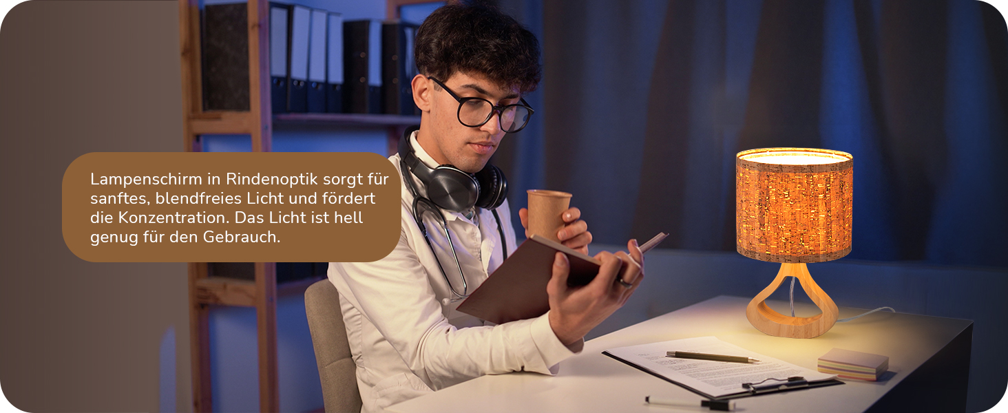 EDISHINE Дерев'яна Настільна Лампа з абажуром з льону, E27, для вітальні, спальні, в стилі кантрі [Енергоклас F], колір: корічневий