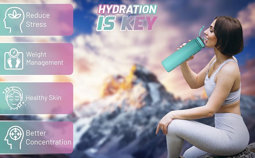 Пляшка для води 1 л BPA Free із соломинкою та часовими мітками, для велосипеда, спорту, школи та активного відпочинку, підходить для газованих напоїв, сіра та червона