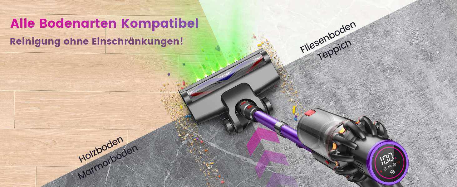 Бездротовий акумуляторний пилосос 45000 Па/580 Вт/70 хв, легкий, 6-в-1, з LED дисплеєм, станцією зарядки та насадкою проти спутання шерсті, для твердих поверхонь, килимів та шерсті тварин