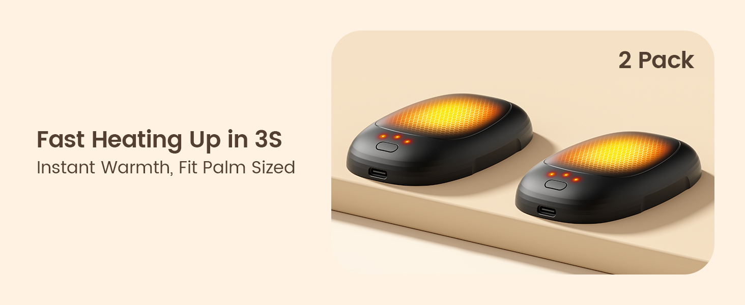 Електричні грілки для рук 2 шт. з підзарядкою, багаторазові, 3 режими нагріву, портативні, для жінок та чоловіків, для відпочинку на природі, кемпінгу, гольфу, полювання, чорного кольору