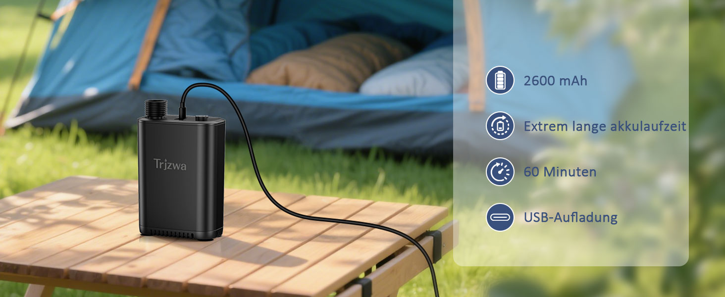Портативна душова система для кемпінгу TRJZWA з акумулятором 2600mAh, регульованою насадкою та насосом для кемпінгу, подорожей, автомиття, купання тварин та саду