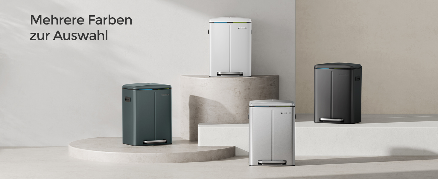 SONGMICS Відро для сміття 40 л з 2 відсіками (2 x 20 л), з педаллю, з металу, з пластиковим внутрішнім відром, з кришкою та ручками, Softclose, герметичне, біле LTB40WT