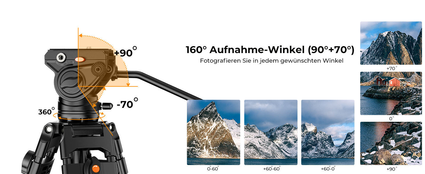 Штатив для камери K&F CONCEPT VA18+ VH081: професійний відеоштатив з поворотним кріпленням, 184 см, для DSLR та відеокамер