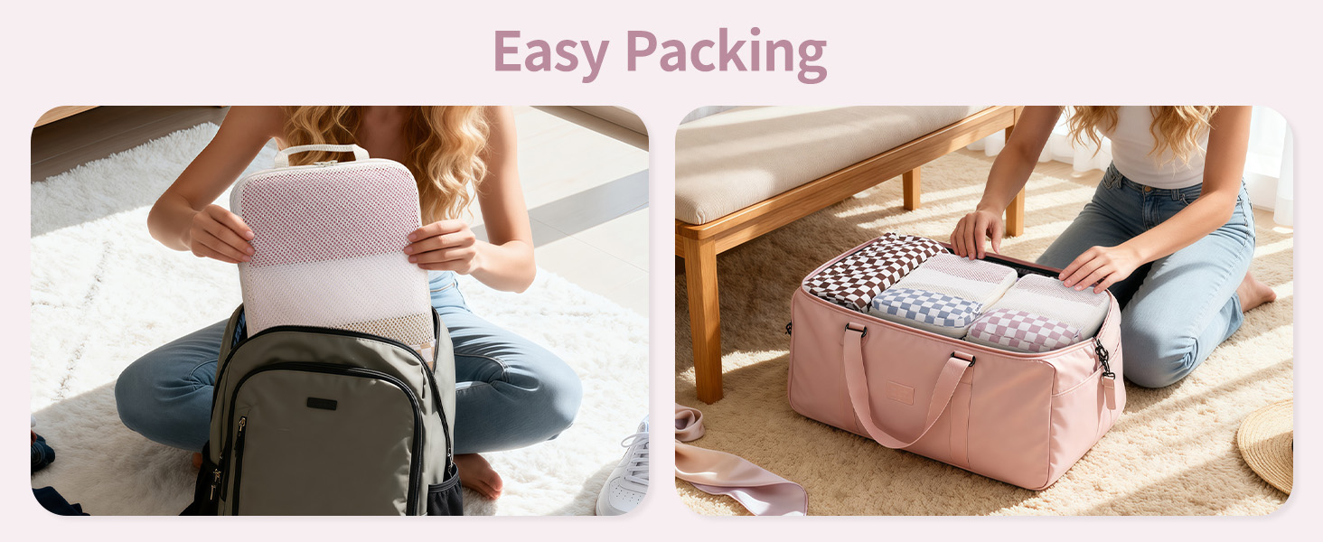 Набір органайзерів для валізи Narwey (6 шт.) - компресійні куби для пакування, рюкзак, органайзери для подорожей (в комбінованому клетчатому стилі)