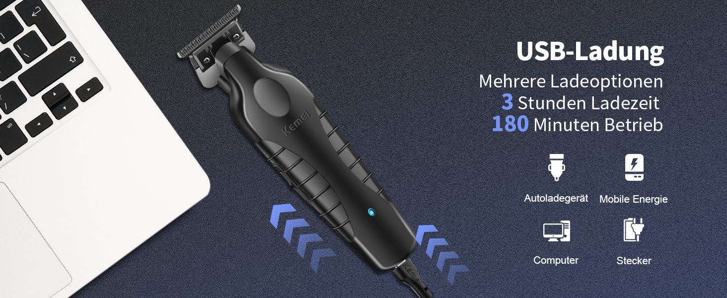 Машинка для стрижки волосся та бороди KEMEI 2299: професійний тример для чоловіків, акумуляторний, DLC T-подібна насадка, 7500 об/хв, з насадками
