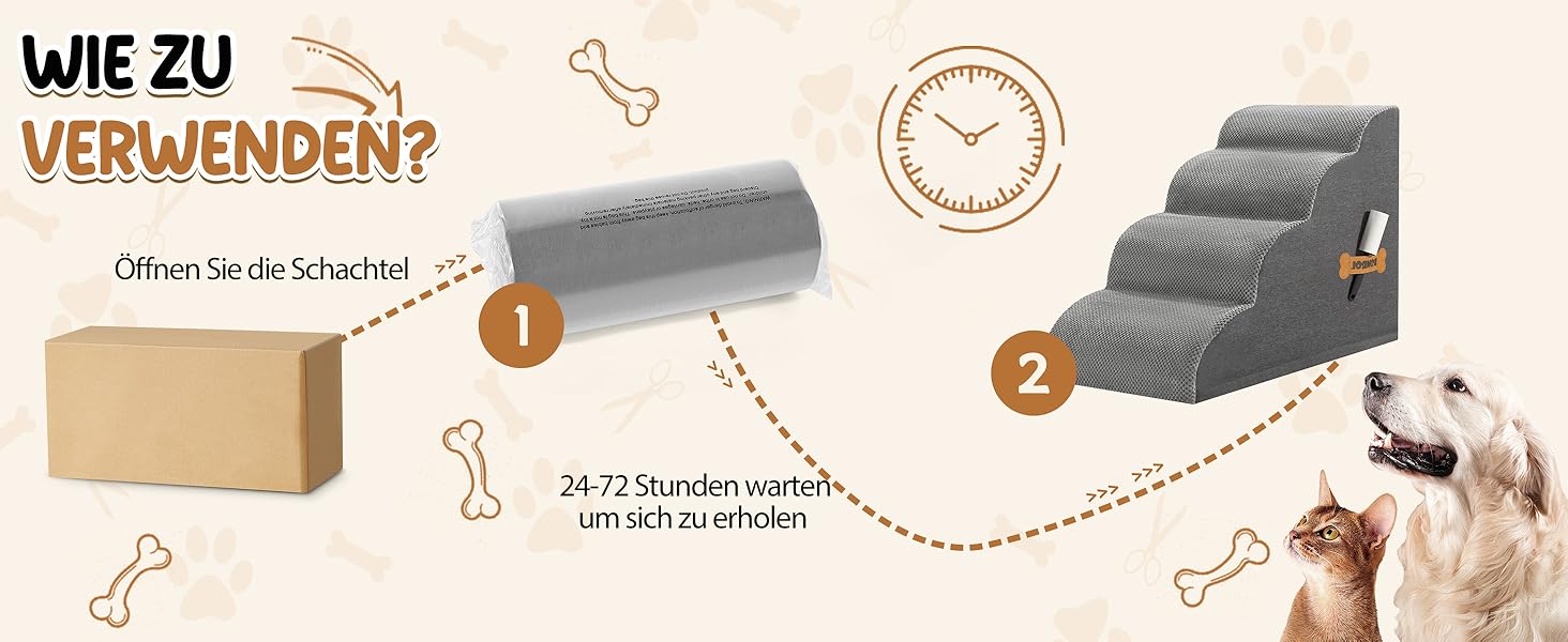 Сходинки для собак та котів ROMROL – 4 сходинки, сірий колір, з м'яким Memory Foam, для захисту суглобів, знімний та миючий чохол