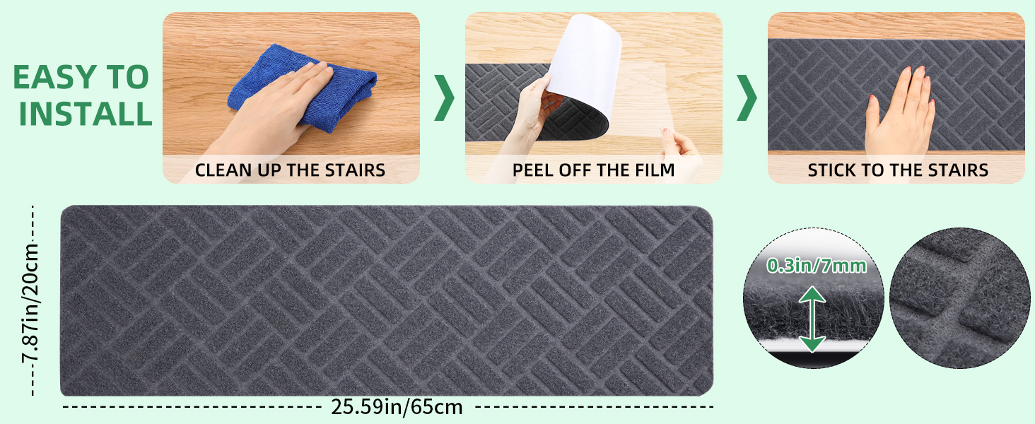 Килимки на сходи YISUN 15 шт., самоклейні, антиковзні, 20x65 см (Сірий). Для дітей, літніх людей та собак. Для внутрішнього та зовнішнього використання.