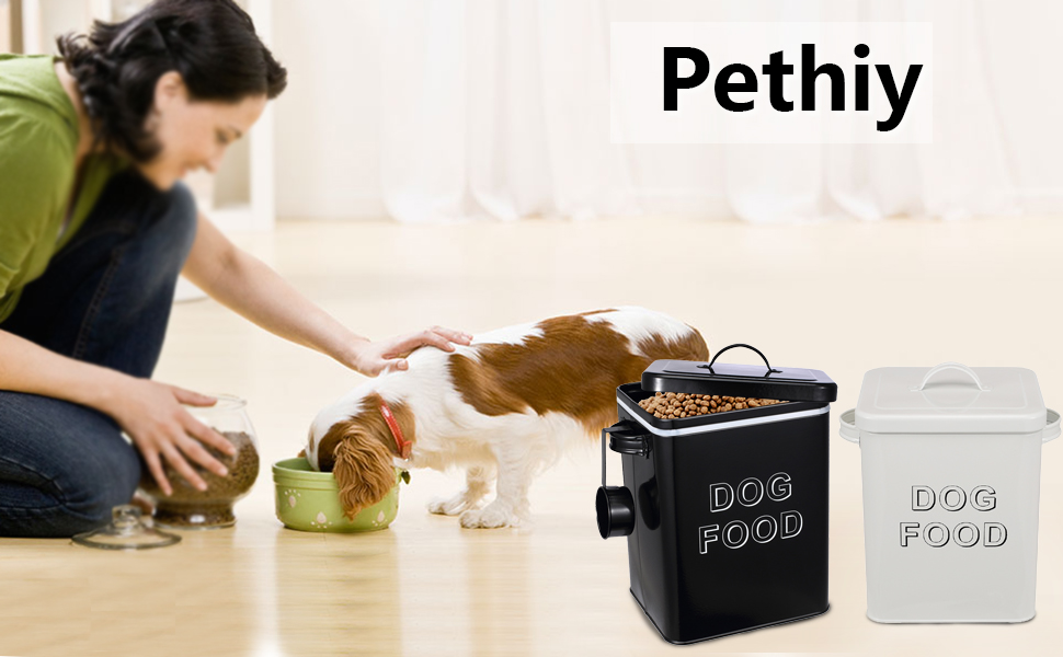 Контейнер для корму для собак Pethiy, 6.5 л, метал, білий - з міркою та герметичним кришкою