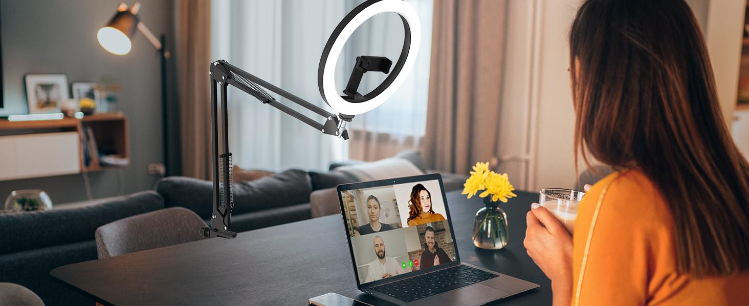 Настільний штатив з кільцевим світлом для кухні та фуд-відео – 10 дюймів | Штатив з кільцевим світлом для зйомки їжі, рецептів, відео та стріму