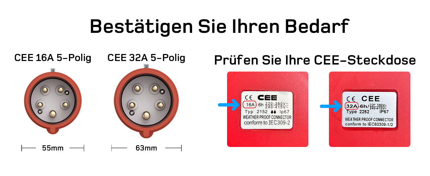 Мобільна зарядна станція/Wallbox Dé 11 кВт (3-фазна) з регульованою потужністю, кабель CEE 16A на Typ 2, сумісна з Model Y/3, ID.3/4/5, MG4, EX30, e-up, e-tron, Zoe та інші електромобілі
