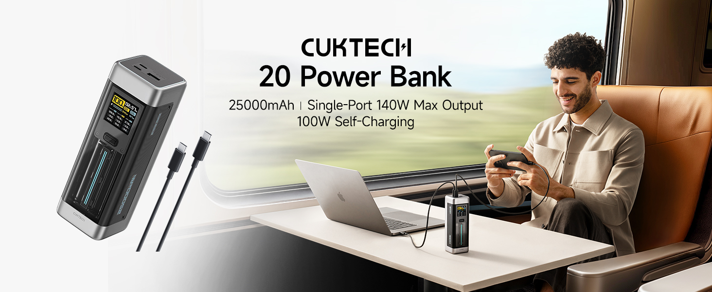 Power Bank CUKTECH 20: 25000mAh, 140W, PD3.1, 3 порти, цифровий дисплей, для ноутбуків, MacBook, Xiaomi, Galaxy, iPhone