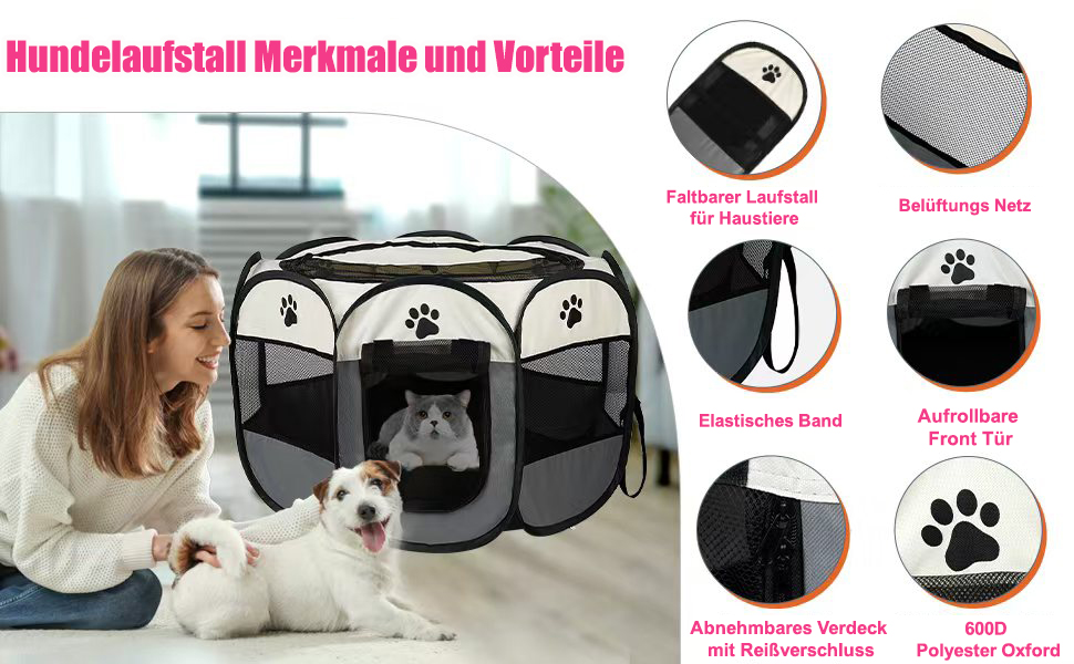 Переносний вольєр для цуценят, вольєр для собак, складаний вольєр для котів, вольєр для цуценят для дому, вольєр для собак, котів, кроликів, 74 x 74 x 43 см (Сірий)