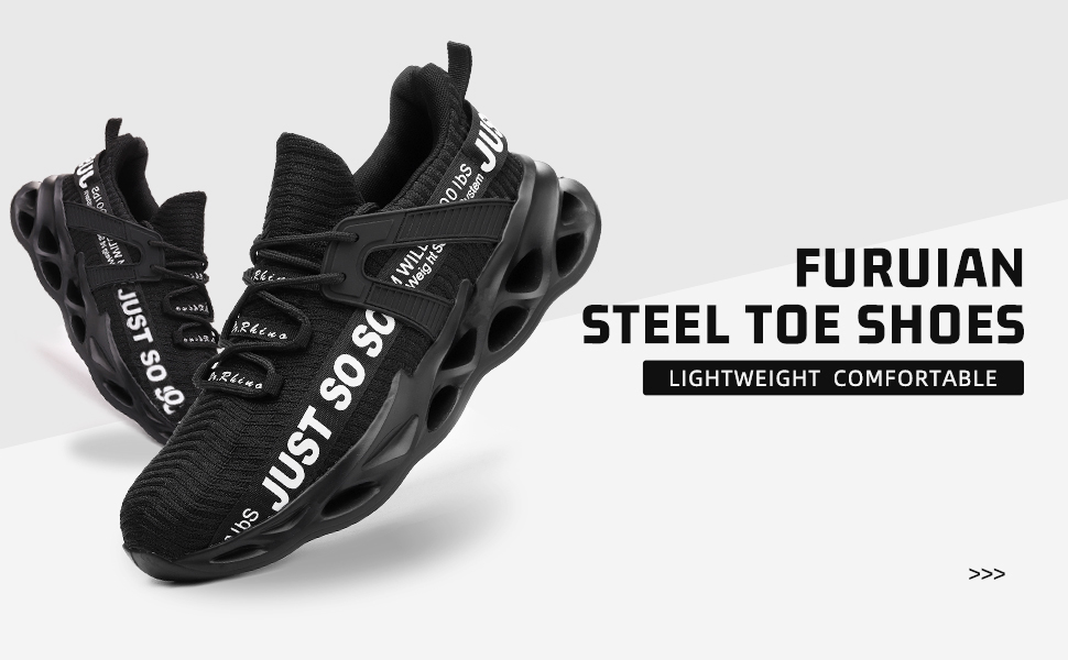 Зручні робочі черевики Furuian для чоловіків та жінок. Легкі, спортивні, дихаючі кросівки з металевим носком, антиковзаюча підошва, ідеальні для фітнесу та роботи (42.5 EU, Чорний)