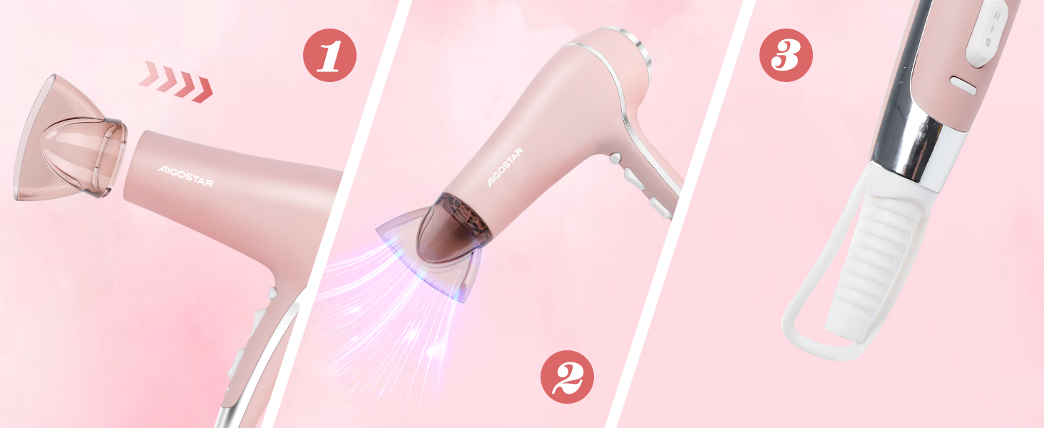 Фен Aigostar Lora рожевий 2400W з іонізацією, 3 температурні режими та 2 швидкості повітря