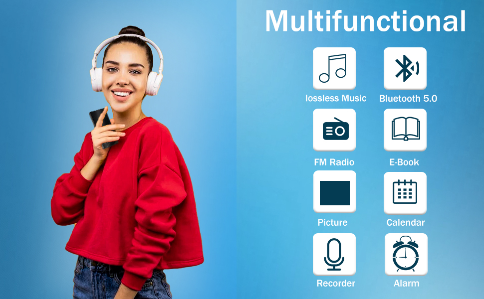MP3 плеєр 64GB Bluetooth 5.3 з динаміком, HiFi звук, диктофон, E-book, чорний