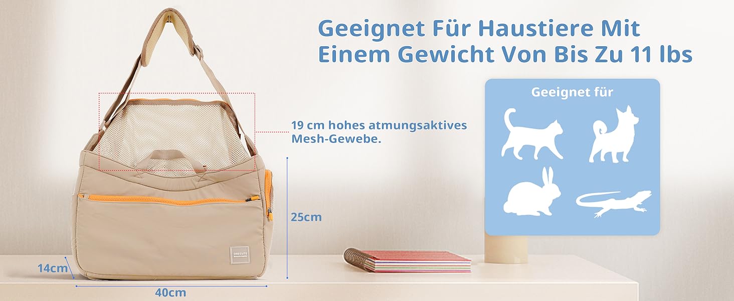 Транспортна сумка для собак, котів та кроликів – складана переноска з безпечним замком, сіткою для вентиляції та бічними кишенями – практична переноска для подорожей (Бежева/Хакі, 34x16x25/40x14x25 см)