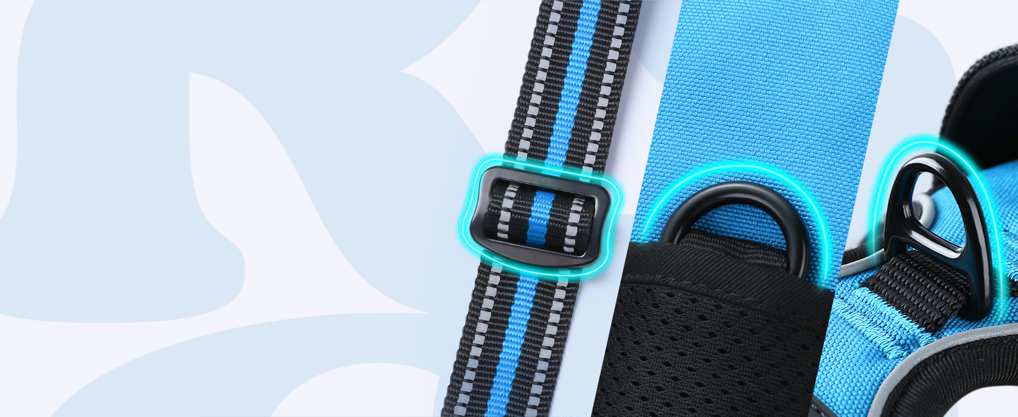 Нашийник для собак Rabbitgoo, великі породи, регульований, проти тяги, з ручкою, м'який, світловідбиваючий, блакитний, L (XL, 1 шт.)