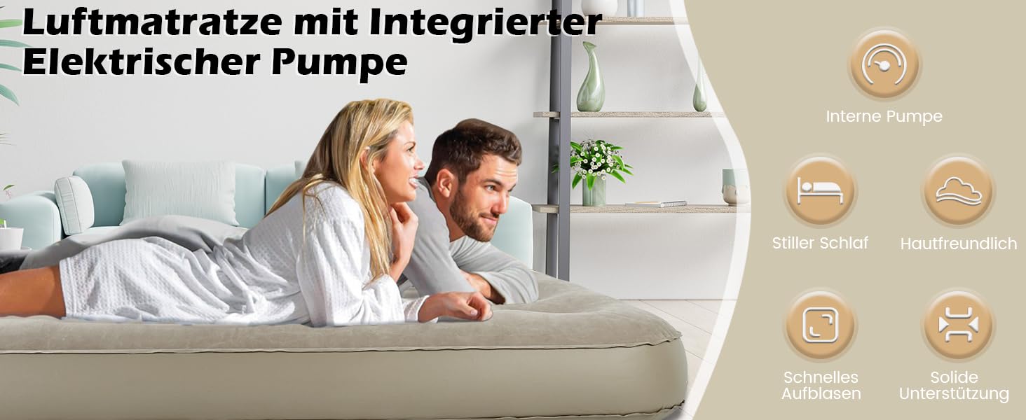 Надувний матрац для 2 осіб з електричним насосом, 190 x 125 x 20 см - для дому та кемпінгу