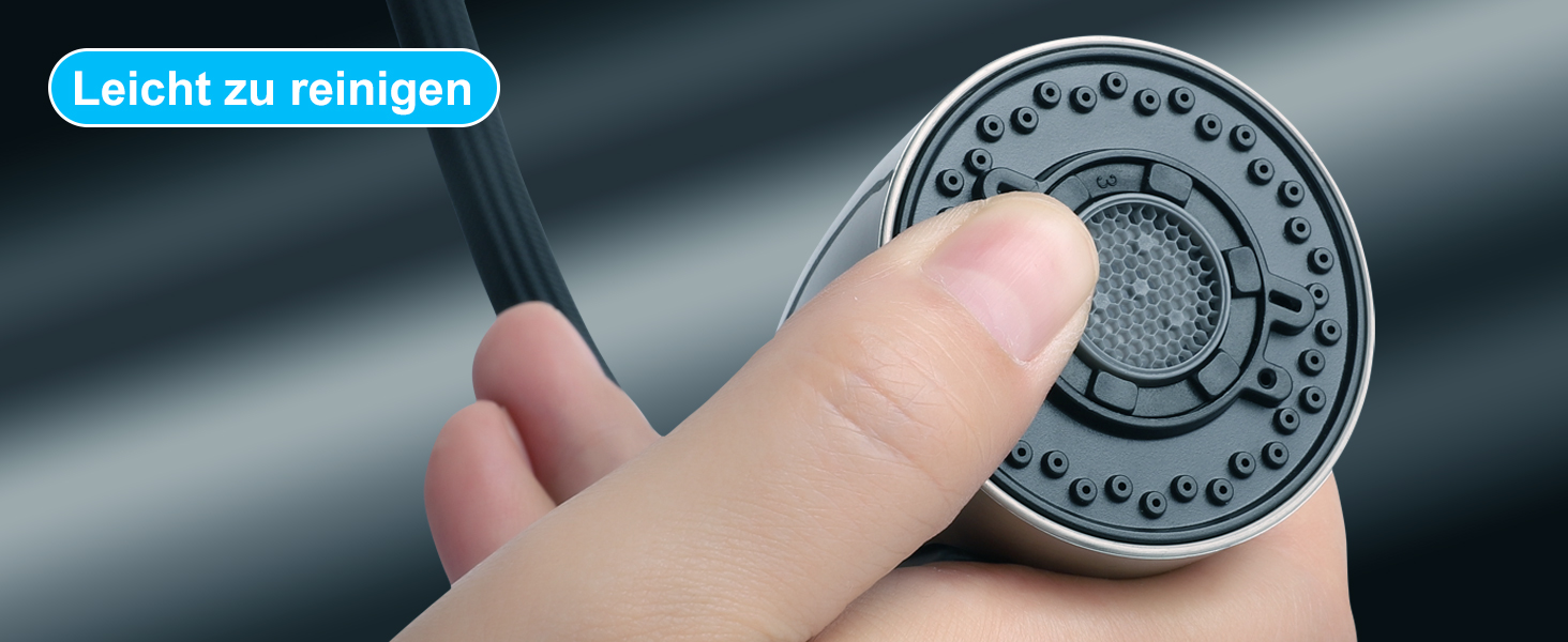 Змішувач кухонний висувний з високим напором, 360° обертання, 4 режими, нержавіюча сталь, ABS-розпилювач, для одного отвору, G3/8 з'єднання (тільки для ЄС)