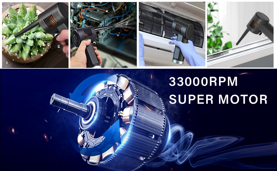 Електричний повітряний пилосос Air Duster, 41000 обертів/хв, комплект для чищення ПК, ручний бездротовий, портативна повітряна каністра з USB-кабелем та щіткою для чищення, для комп'ютерів, клавіатур, авто, шерсті домашніх тварин (TAD03)