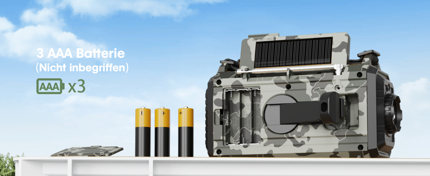 Радіо Kurbelradio на сонячній батареї та з ручкою, 12000mAh, AM/FM/SW, USB-зарядка, SOS-сигнал, для кемпінгу та надзвичайних ситуацій, зелений (сірий камуфляж)