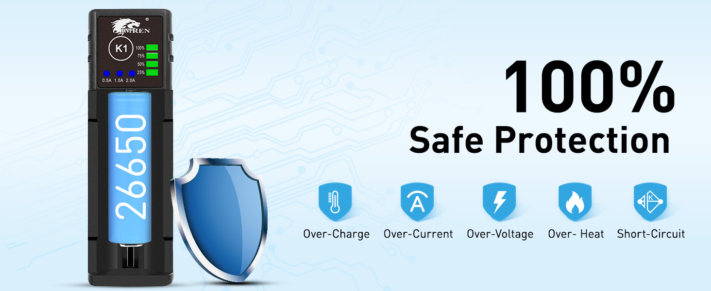 Зарядний пристрій IMREN 18650 з 4 слотами, 2A, USB-C, для акумуляторів 3.7V Li-Ion 18350 14500 14650 17500 18700 20700 21700 22650 26650 1.2V NI-MH/NI-Cd AA AAA C