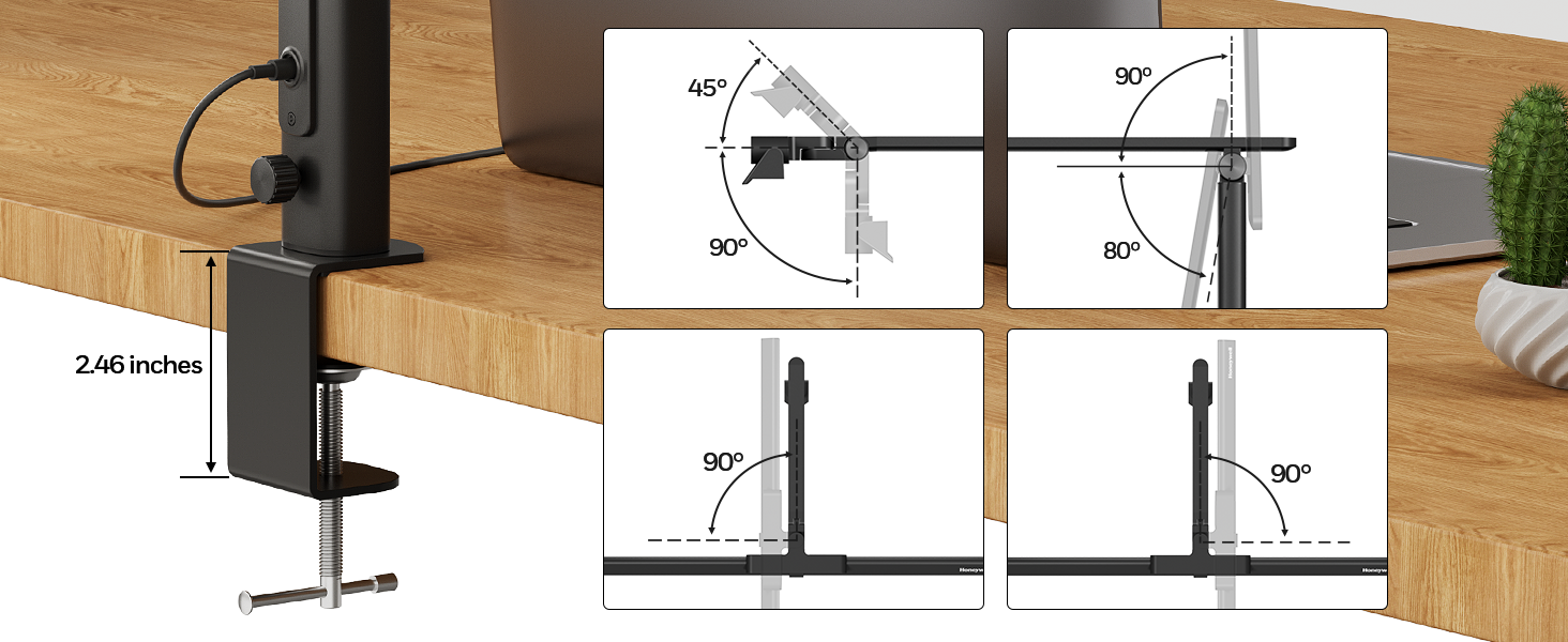 LED лампа для столу Honeywell HJ1 Sunturalux™ - регульована, для офісу та дому, з кріпленням, чорна