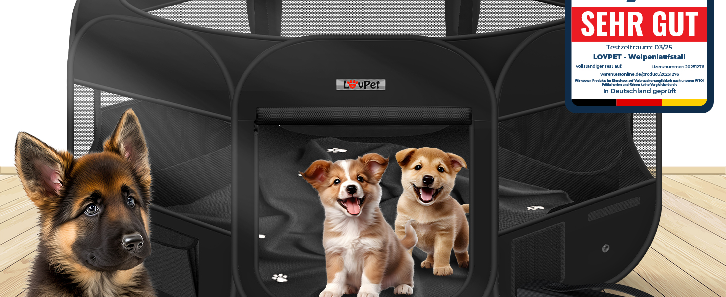 LOVPET® Foldable Pet Playpen with Bowl & Fleece Blanket - Indoor/Outdoor Dog & Cat Enclosure - Pop-Up Oxford Fabric