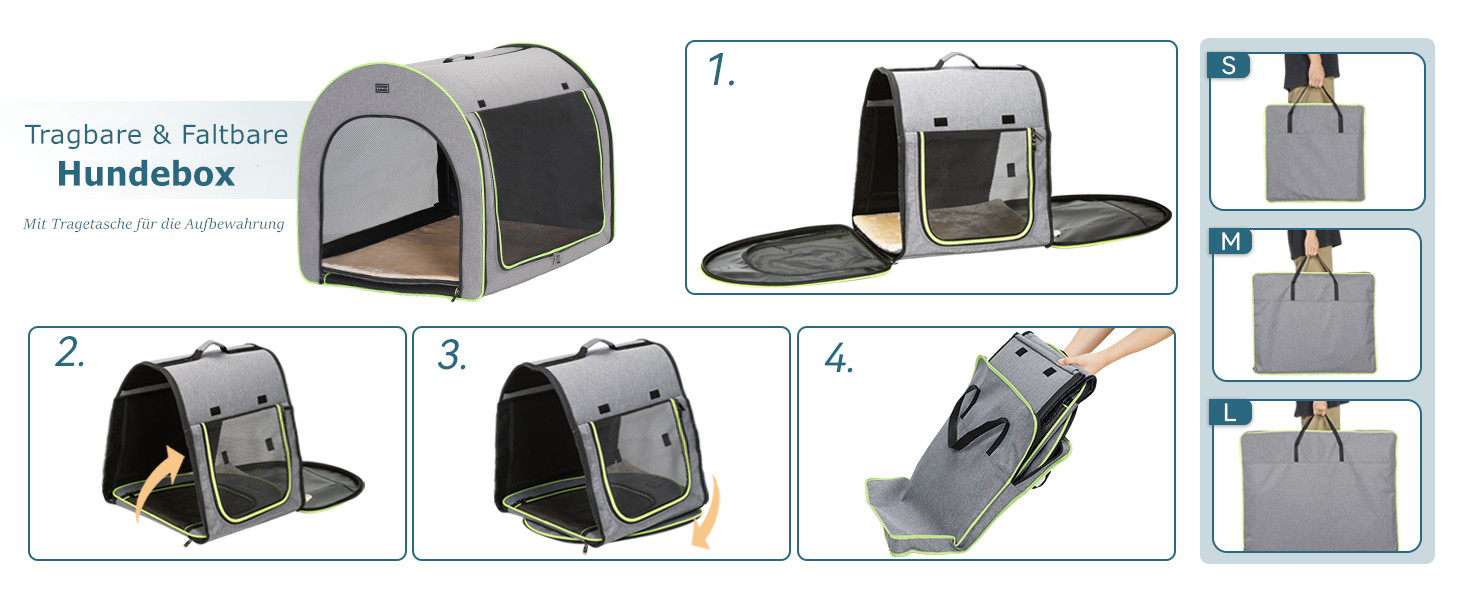 Кія для собак Petsfit: складана переноска для маленьких собак, котів та кроликів. Зручна переноска для дому, транспортування та сну. З анти-відкривачем та плюшевою подушкою, сіра, S