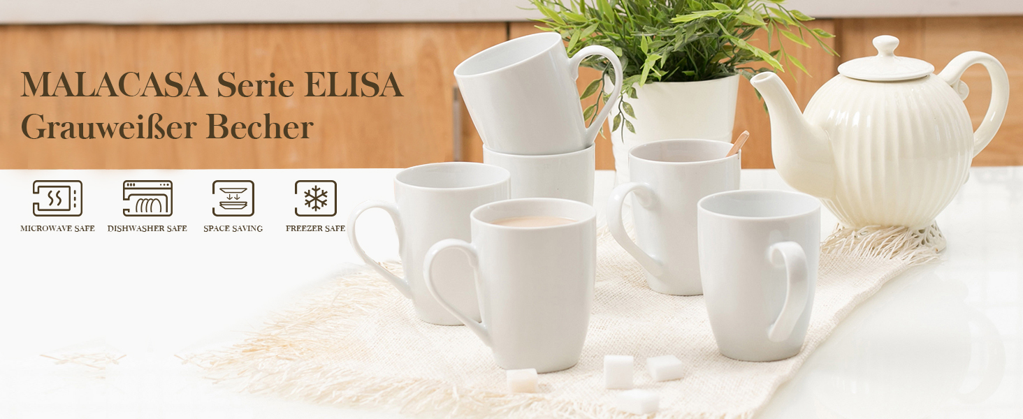 MALACASA Серія Elisa, 6-ти частинний набір тарілок з порцеляни (6 шт.) - 24.8 см, для 6 осіб