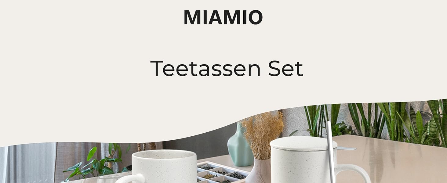 Набір чайних чашок Miamio 2 x 500 мл з кришкою та ситом, з чайним ситечком та ложкою, для заварювання листового чаю, подарунок для жінок, сумісний з мікрохвильовою піччю та посудомийною машиною (сірий)