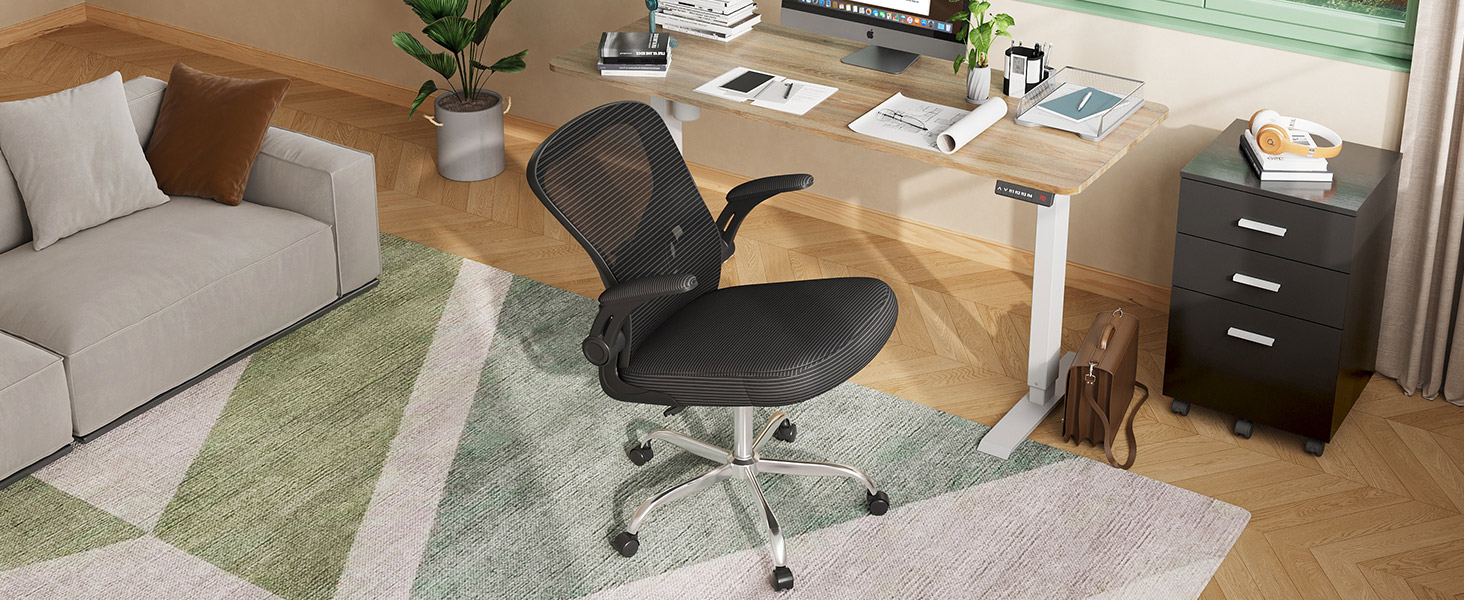 Офісний стіл DEVAISE: ергономічне крісло з регульованою поперековою підтримкою та відкидними підлокітниками, регульована висота, до 136 кг, для офісу (Чорний, без підголівника)