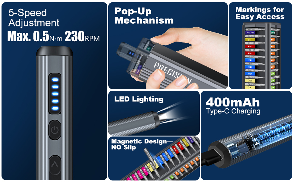 Набір інструментів для ювеліра та ремонту техніки Feinmechaniker, 52 в 1, з магнітним викруткою, 5 передач, регулювання моменту, для iPhone, iPad, Macbook, комп'ютерів, Switch, PS4, PS5, окулярів, годинників