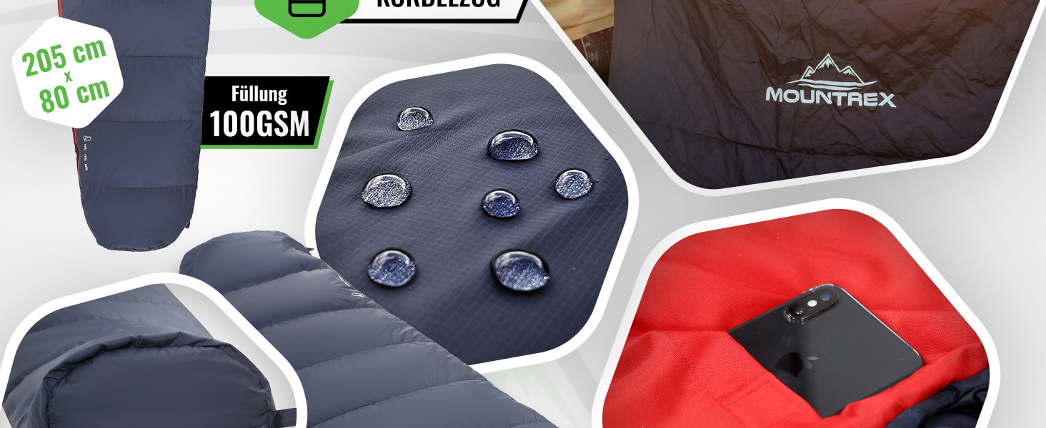 Сплячий мішок MOUNTREX® - компактний та ультралегкий (760г/1500г) - Outdoor спальний мішок для літа (100GSM) / 3-4 сезони (300GSM) Мумієподібний спальний мішок – кемпінг, подорожі, фестивалі – теплий та з'єднувальний темно-синій/червоний літній спальник